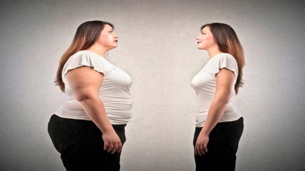 تصویر چاق و لاغر یک خانم با امبدینگ لاغری که به نظرات در مورد امبدینگ و هزینه امبدینگ لاغری اشاره دارد