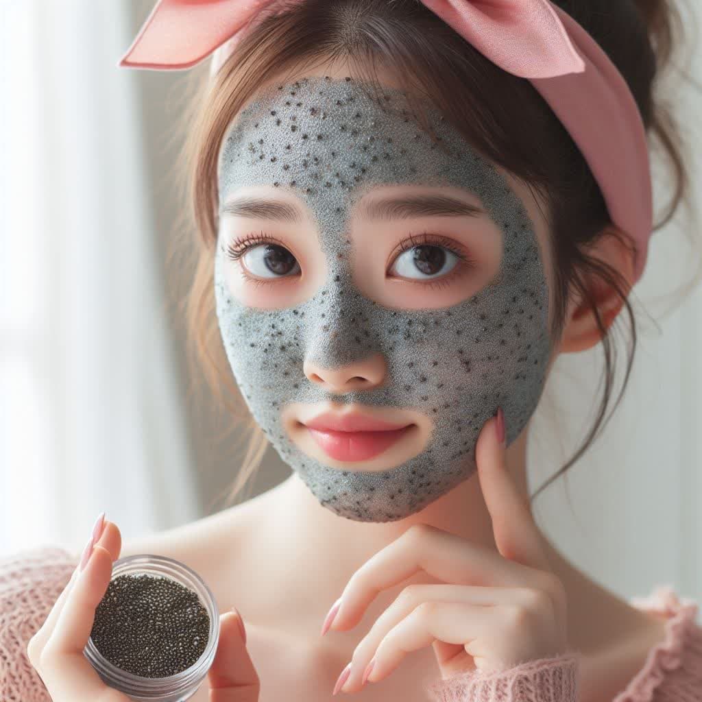 دختری که با دانه چیا,ماسک صورت درست کرده است