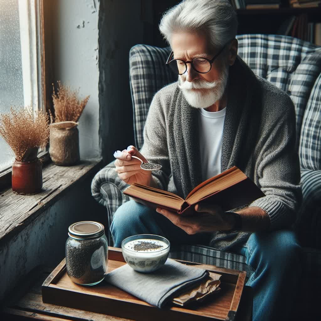پیرمردی که دیابت دارد و دانه چیا مصرف می کند