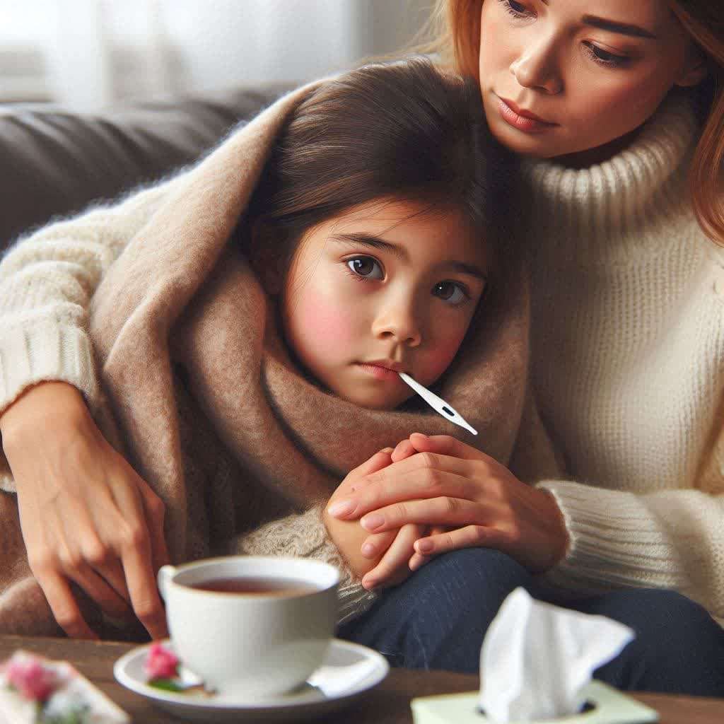 دختر بچه ای که دچار تب شده است
