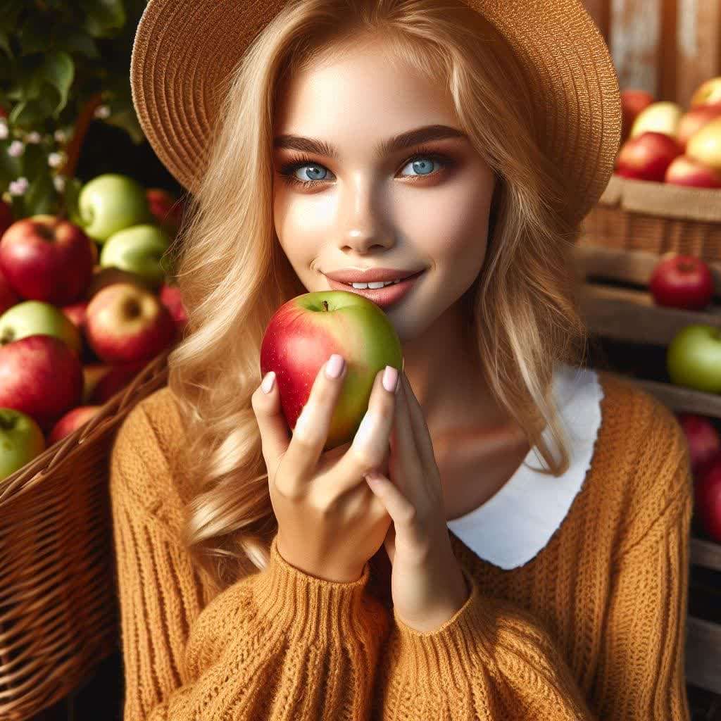 دختری که روزانه یه سیب می خورد برای بهبود عملکرد کبد