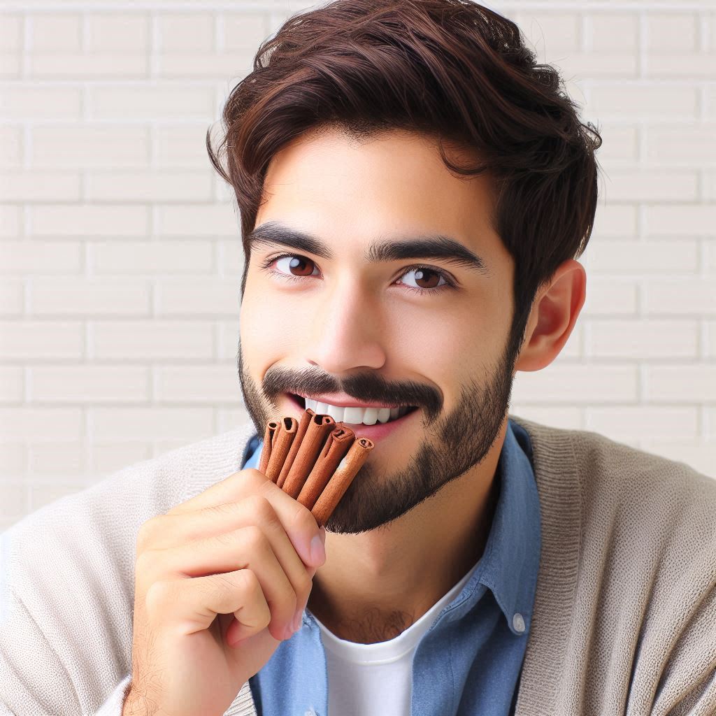 مرد جوانی که دارچین می خورد