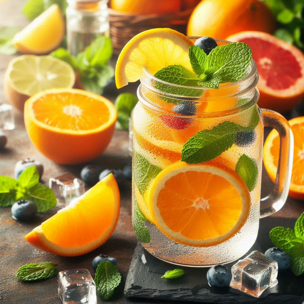 دتاکس واتر برای لاغری مخلوطی از پرتغال و لیمو و نعنا