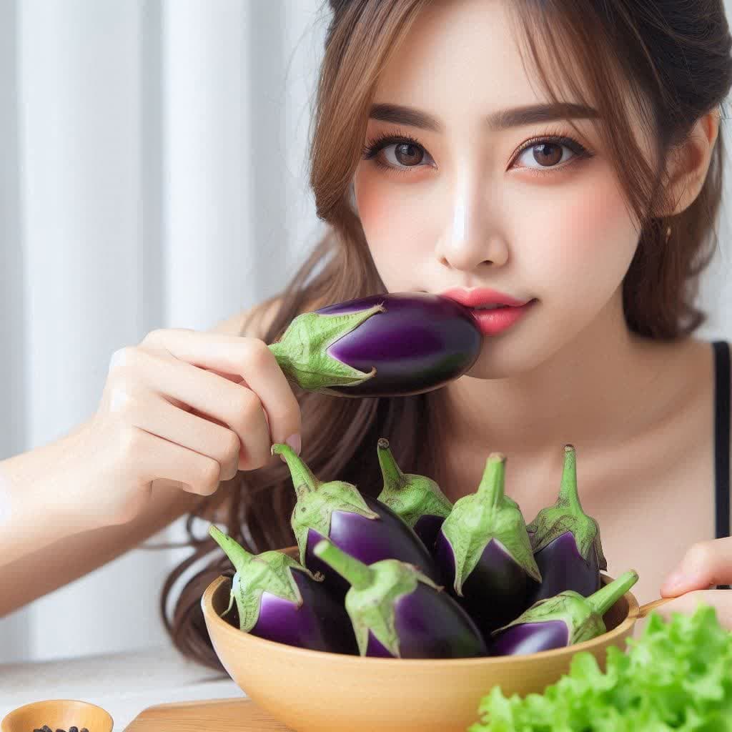 دختری که داردبادمجان می خورد