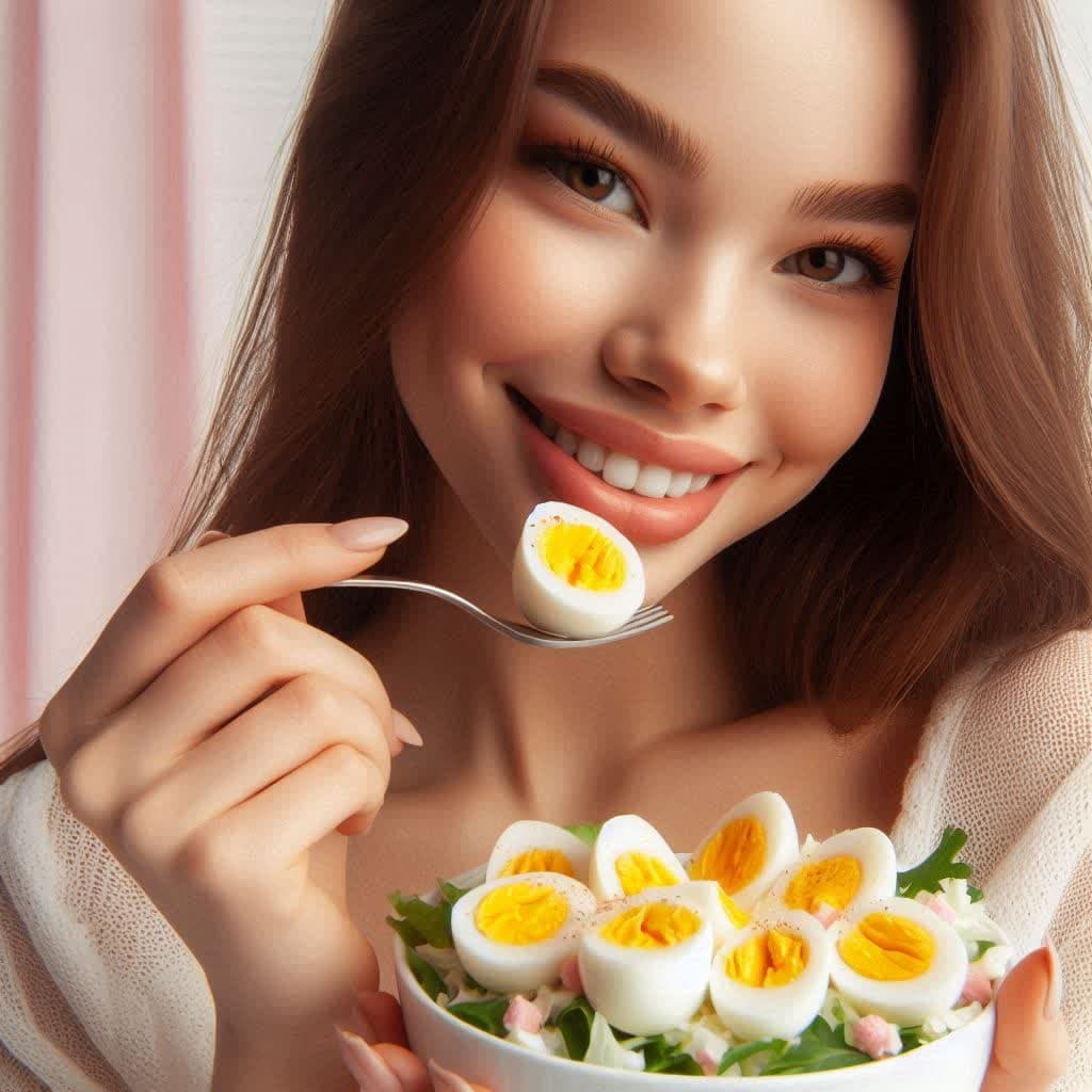 خانمی که دارد شام رژیمی سالاد تخم مرغ آبپز می خورد