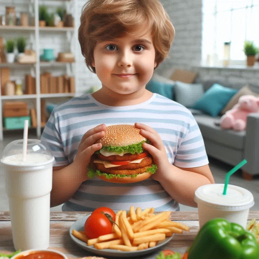 این بچه پرخوری عصبی در کودکان دارد و در حال خوردن انواع غذا می باشد