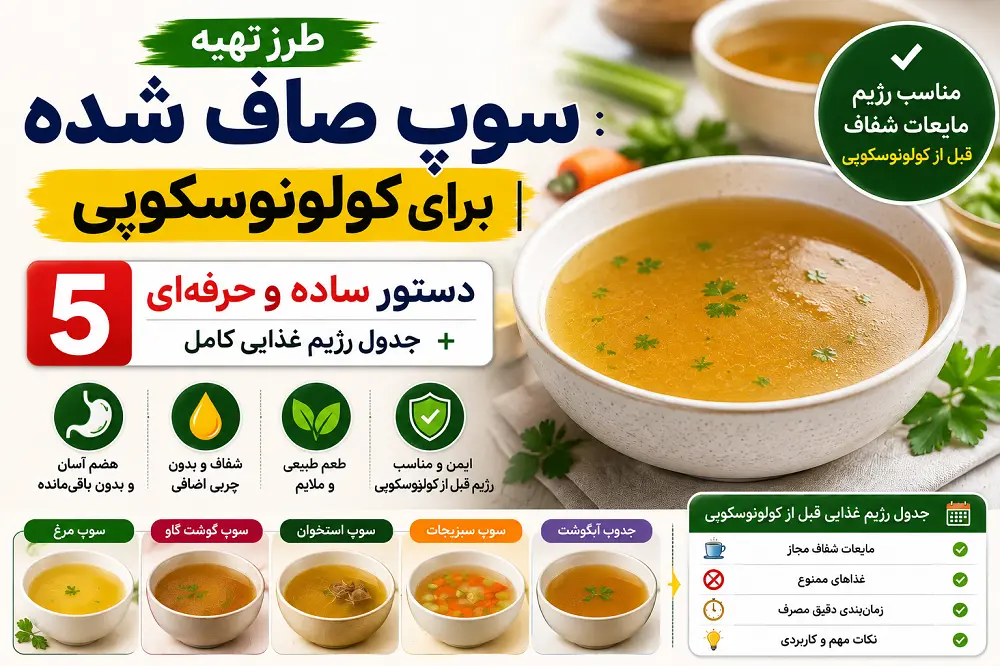 سوپ صاف شده برای کولونوسکوپی