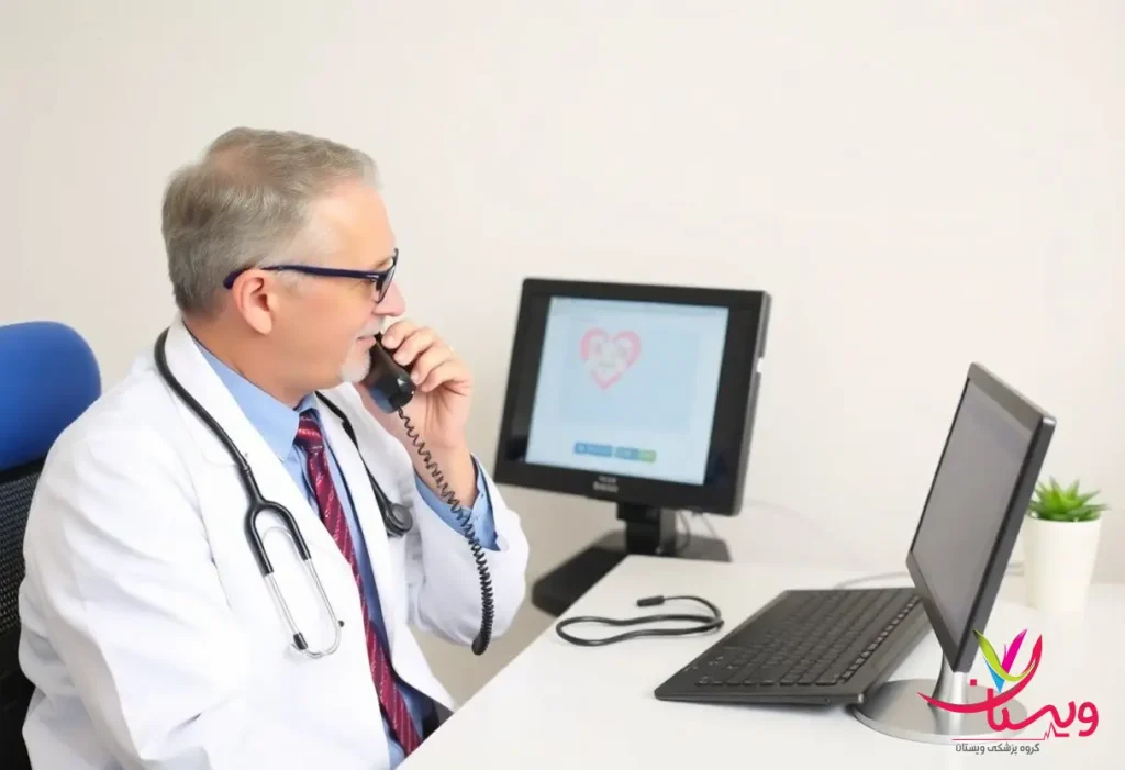مشاوره تلفنی با دکتر و متخصص قلب؛ نوبت آنلاین و گفتگوی سریع پزشکی|دکتر قلب در حال مشاوره تلفنی