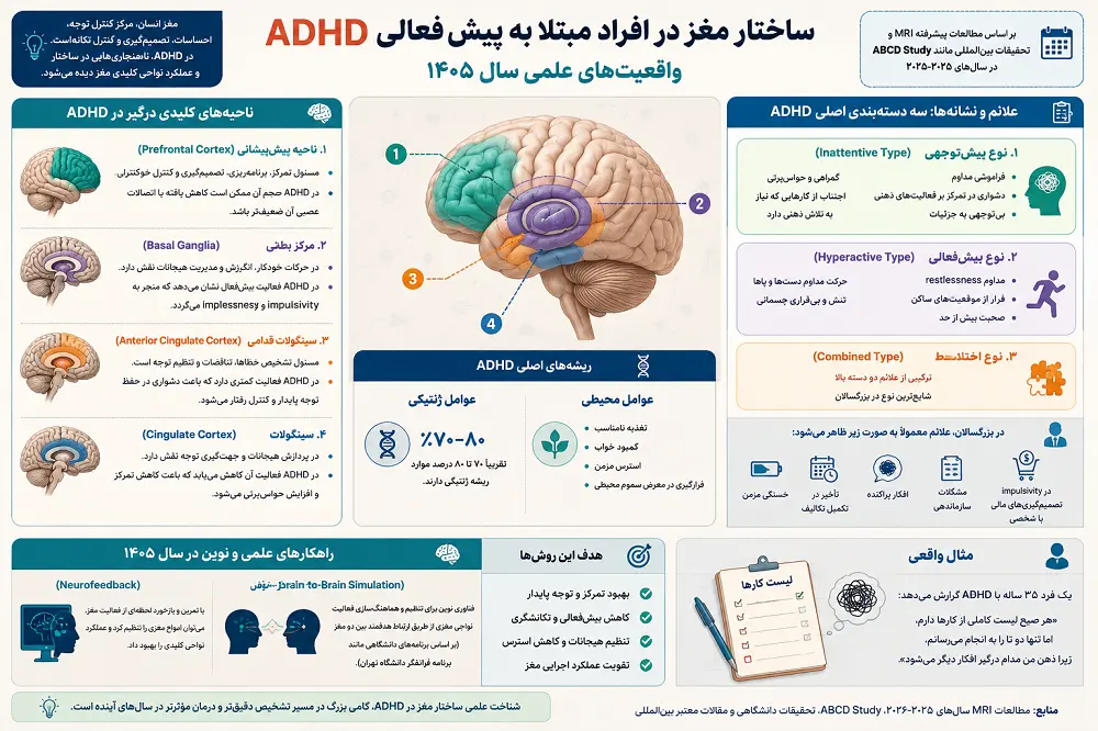 ساختار مغز در افراد مبتلا به پیش فعالیADHD
